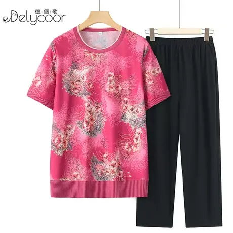 妈妈夏装新款套装洋气短袖T恤老人上衣中老年女装奶奶装夏天衣服图片