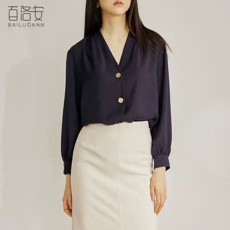 百洛安V领长袖宽松韩版衬衫女夏设计感小众轻熟洋气时尚衬衫上衣商品大图