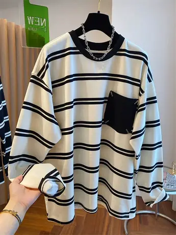 欧货高端轻奢设计感小众宽松显瘦条纹卫衣女秋慵懒风大版大码上衣商品大图