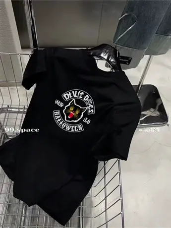 港味chic上衣韩版短袖正肩女t恤夏季新款百搭学院风小众宽松体恤图片