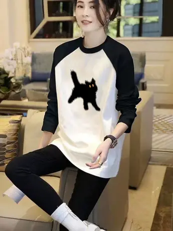 2023初仿秋新仿棉长袖t恤女冬季时尚洋气时髦内搭打底衫撞色上衣图片