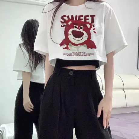 甜辣风短款t恤女纯棉大码宽松正肩短袖韩系chic美式卡通ins潮上衣商品大图