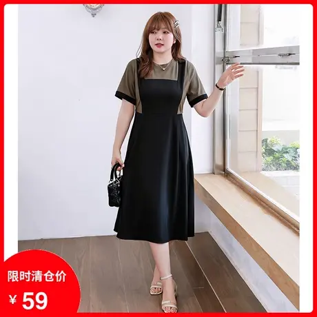 2023年夏季新款短袖长款休闲连衣裙显瘦大码妹妹胖mm假两件套装图片