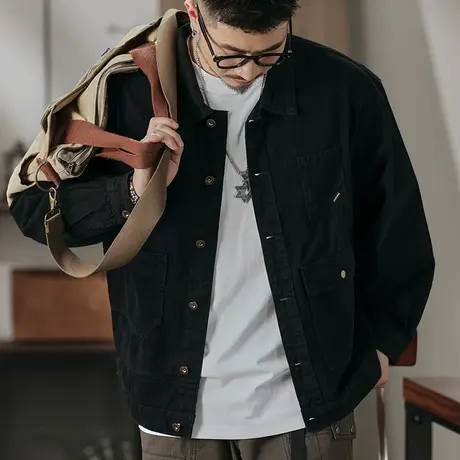 休闲男装斜纹高配精梳棉布男士大码外套碳磨雪花绒男士百搭外套图片