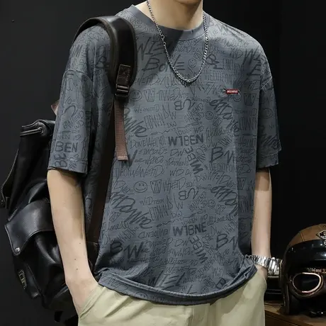 凉感冰丝短袖t恤男士宽松大码潮牌男装夏季2024新款速干体恤男款商品大图