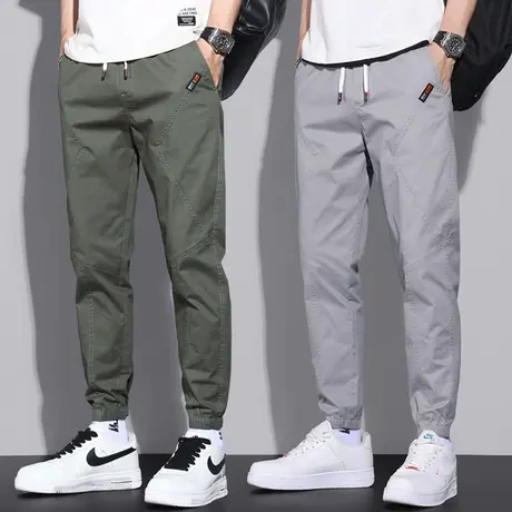 春秋款夏季薄款纯棉军绿色工装休闲裤男士束脚宽松男裤子春季春装图片