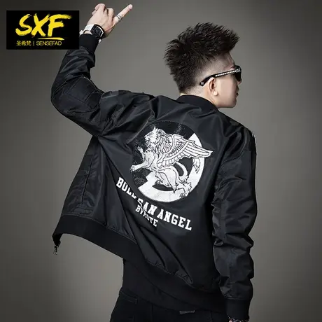 SXF圣希梵夹克男 2023秋冬机车棒球服铆钉刺绣夹棉加厚男士外套潮图片