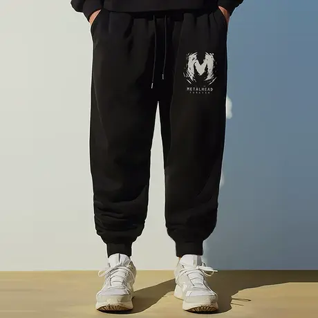 2025春秋季加绒休闲针织运动束脚男裤子潮流宽松百搭工装大码卫裤图片