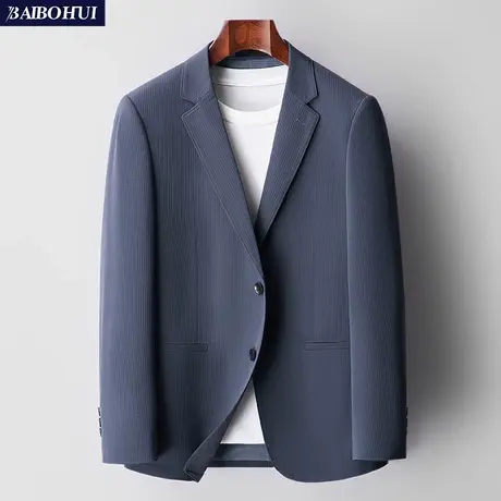 春季新款男士休闲西装外套青中年商务修身纯色小西服男薄款单上衣图片