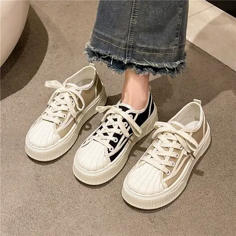 贝壳头帆布小白鞋女2024春季新款厚底板鞋百搭休闲小众原创运动鞋商品大图