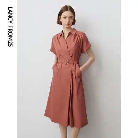 朗姿棉质POLO领衬衫裙2023年夏季时尚别致漂亮设计感显瘦连衣裙女图片