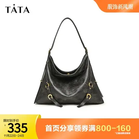 Tata他她黑骑士软皮大容量包包女奥莱通勤托特包2023冬新X3157DX3图片