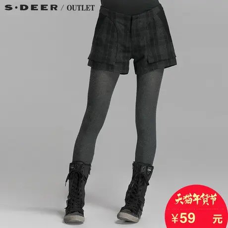 s.deer圣迪奥格纹毛呢短款羊毛短裤S14880902商品大图