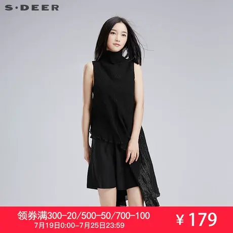 sdeer圣迪奥女装顺滑肌理折痕不规则摆连衣裙S16281213图片