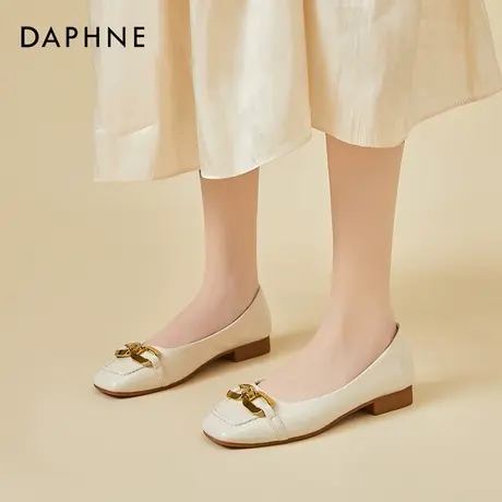 达芙妮方头浅口豆豆鞋女2022新款粗跟单鞋软皮奶奶鞋通勤工作鞋子图片