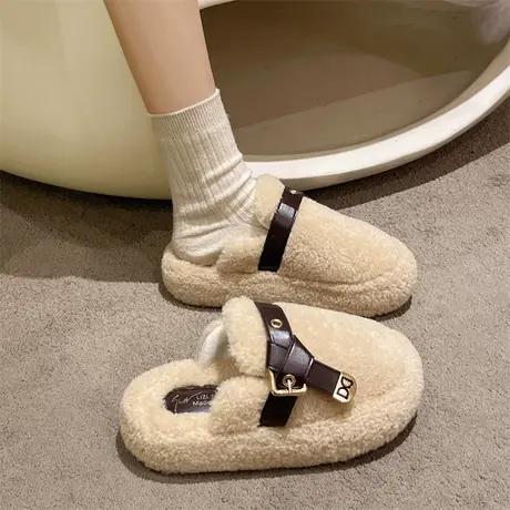 厚底包头半拖鞋女外穿毛毛鞋2024新款休闲懒人网红ins潮超火棉拖商品大图