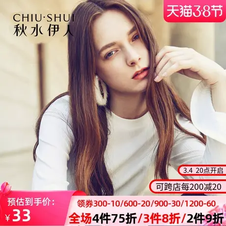 秋水伊人2019新品女圆领纯色简约系带短款长袖上衣M08图片