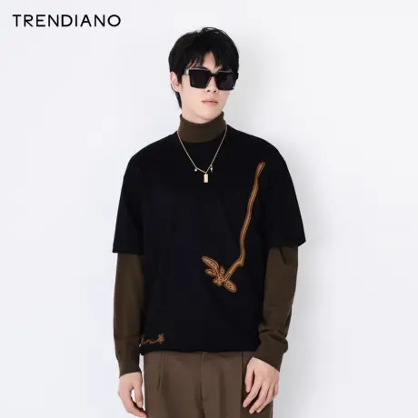 TRENDIANO官方潮牌官方男装春季时尚丝光棉刺绣纯棉短袖T恤男士商品大图