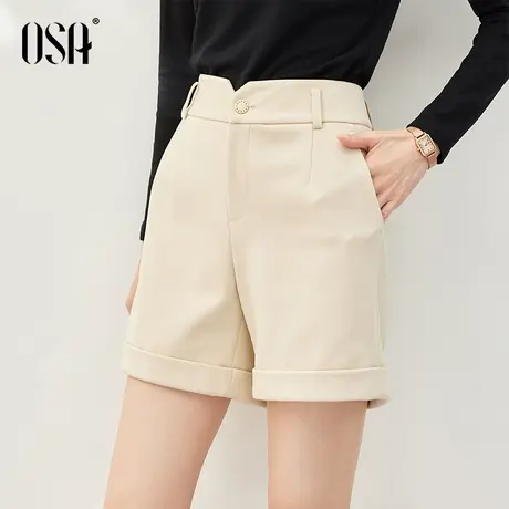 OSA欧莎高腰OL磨毛星空呢西装短裤女秋冬装2023年新款直筒四分裤图片