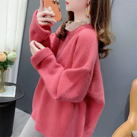 设计感蕾丝花边领毛衣女秋冬2023年新款宽松洋气减龄打底针织上衣商品大图