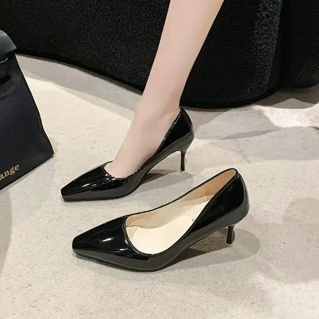 永希法式细跟高跟鞋女2024新款浅口通勤鞋子时尚尖头黑色上班单鞋图片