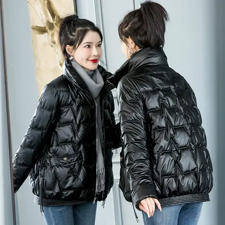 亮面羽绒棉服女短款2023新款棉袄韩版宽松棉衣面包服冬季加厚外套商品大图
