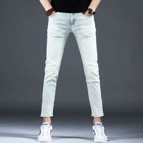 男士新款九分牛仔裤男款春秋款修身做旧小脚裤子2023四季浅色男裤图片