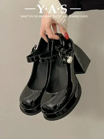 时尚玛丽珍高跟鞋2024年春季新款粗跟时尚法式百搭珍珠蝴蝶结潮商品大图