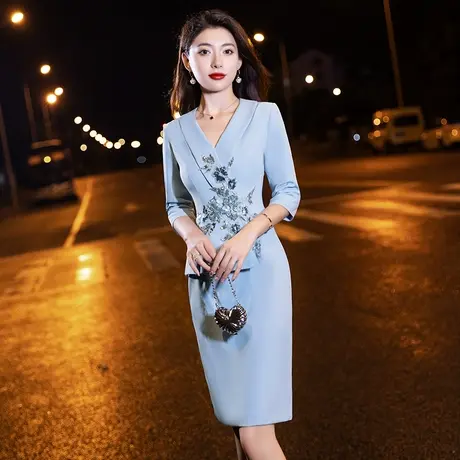 小晚礼服女2023新款蓝色高端轻奢小众气质名媛宴会平时可穿连衣裙商品大图