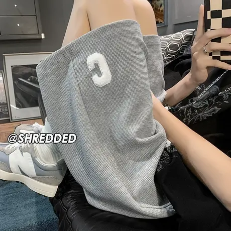 植绒华夫格短裤男美式夏季薄款宽松休闲跑步运动大码潮牌五分裤子图片