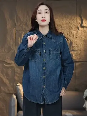 加绒牛仔衬衫女2024早春新款网红爆款显瘦上衣设计感加厚内搭衬衣商品大图