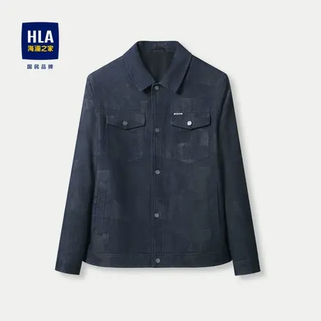 HLA/海澜之家翻领夹克2024春夏季新款时尚牛仔蓝花纹休闲外套男士图片
