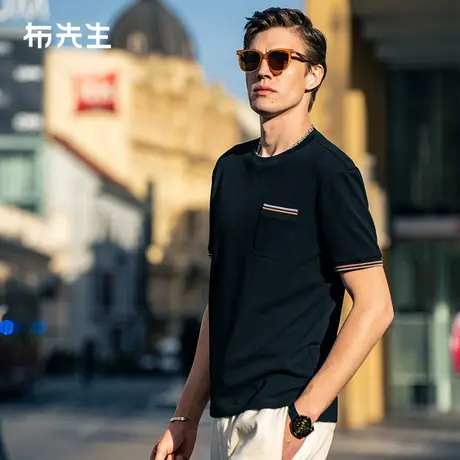 MrBu布先生英伦学院风圆领短袖男2025春夏新款纯棉t恤ET15137断码图片