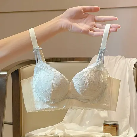 小胸聚拢内衣女无钢圈收副乳防下垂调整型上托显大蕾丝文胸罩套装商品大图