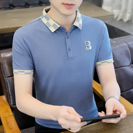 T恤男士短袖2022新款夏季韩版潮流修身衣服翻领polo衫刺绣体恤男商品大图