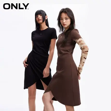 ONLY奥莱春季新款通勤显瘦开叉短袖圆领短裙连衣裙女图片