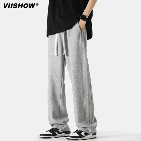 VIISHOW复古潮牌纯色直筒垂感运动卫裤男街头宽松阔腿百搭休闲裤商品大图