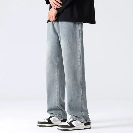 直筒牛仔裤子男春秋款美式高街休闲裤男潮牌青少年宽松阔腿长裤男图片