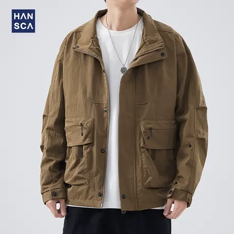hansca秋冬季美式复古工装夹克男士宽松新款休闲翻领大码防风外套商品大图