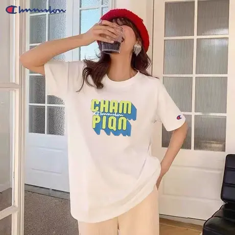 日版卖萌冠军短袖T恤女2023夏季oversize情侣宽松潮牌纯棉ins上衣图片