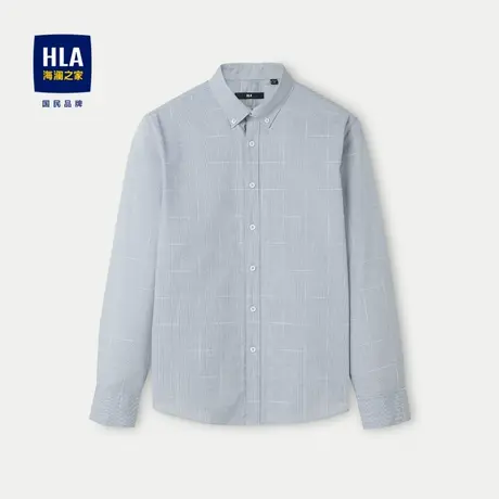 HLA/海澜之家扣领长袖休闲衬衫24春夏新款格子柔软亲肤有型衬衣男商品大图