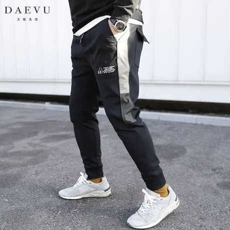 春新款拼接大号弹力潮胖子束脚加肥加大码男士休闲针织运动卫裤商品大图