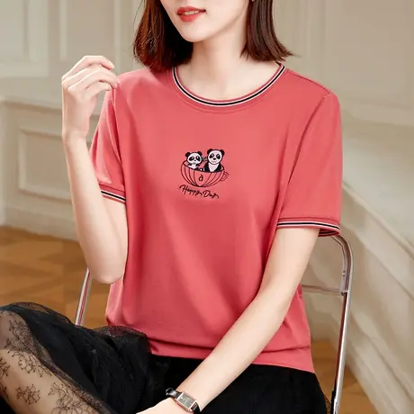 高级感纯棉t恤女夏2023年新款时尚女士别致上衣服减龄短袖体恤衫图片