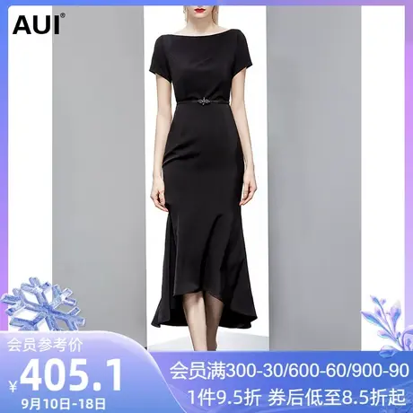 欧洲站名媛气质一字领收腰连衣裙女夏2023新款黑色显瘦长款鱼尾裙图片