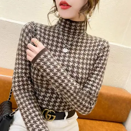 2020秋冬新款一体绒毛衣女半高领加厚打底衫女紧身针织衫保暖内衣商品大图