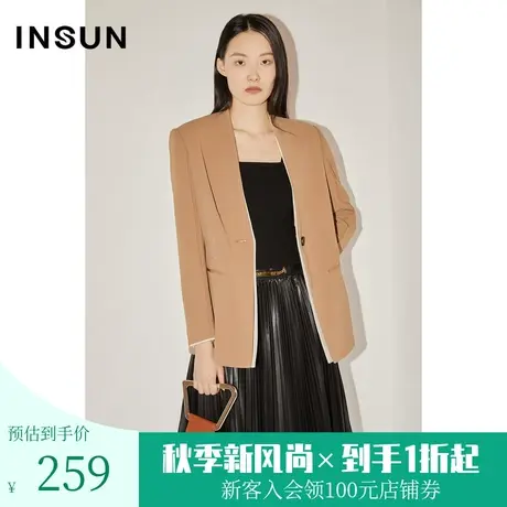 [即刻出行]恩裳COVER初秋重叠撞色门襟宽松H型无领西装外套图片