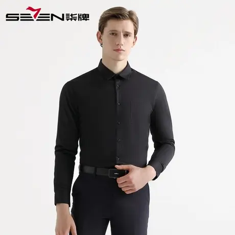 【清仓】柒牌男装商务保暖衬衫秋冬男士纯棉加绒长衬时尚职场图片