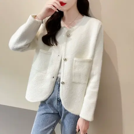 女士毛衣针织开衫外套秋季新款2023爆款水貂绒小香风时尚外搭女商品大图