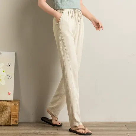 棉麻裤子女夏季薄款亚麻女裤夏休闲长裤冰丝哈伦裤妈妈新款直筒裤图片
