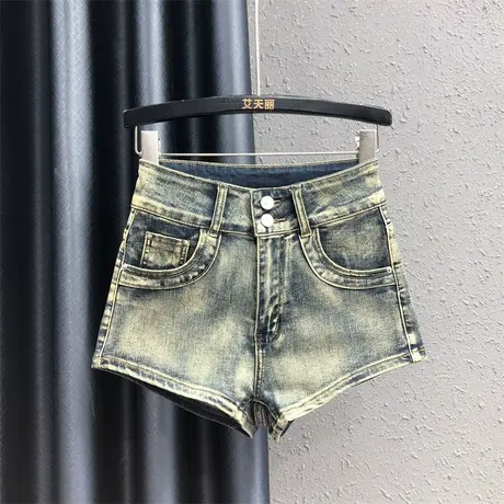2023夏季新款复古怀旧设计感高腰显瘦牛仔超短裤女辣妹a字阔腿裤商品大图